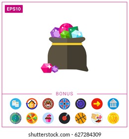 Bag with gems vector icon