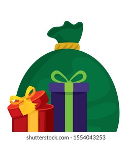 bag with gift boxes presents isolated icon vector illustration design