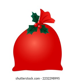 Bag of gifts from Santa Claus. Christmas decorative element. Flat vector illustration isolated on white background