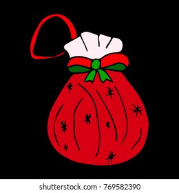 A bag with gifts vector illustration. Doodle style. Design, print, decor, textile, paper