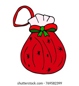 A bag with gifts vector illustration. Doodle style. Design, print, decor, textile, paper