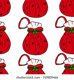 A bag with gifts vector illustration. Doodle style. Design, print, decor, textile, paper