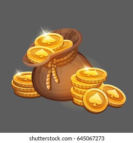 Bag of gold coins icon. Vector illustration