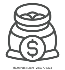 Bag with gold coins line icon, banking concept. Vector graphics. Dollar coin with money packet sign on white background, outline style icon for mobile or web design