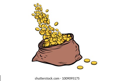 a bag of gold coins. Pop art retro vector illustration