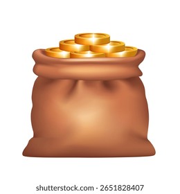 Bolsa de monedas de oro. Vector 3D Clipart aislado sobre fondo blanco.
