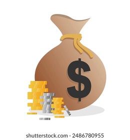 a bag of gold and silver coins. saving money wallet. Vector illustration