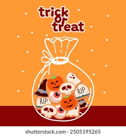 Bag of сolorful Halloween sweets for children: candy, chocolate