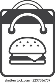 bag and hamburger illustration in minimal style isolated on background