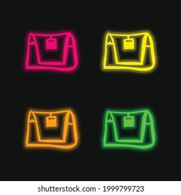 Bag Hand Drawn Outline four color glowing neon vector icon