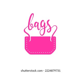 Bolsa, bolso, bolso, bolso, bolso, bolsita, accesorios y moda, diseño de logotipo. Bolsa de compras, saco de compras, bolso de mano femenino con asa, diseño vectorial e ilustración