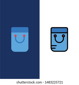 Bag, Handbag, School  Icons. Flat and Line Filled Icon Set Vector Blue Background