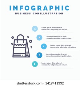 Bag, Handbag, Usa, American Line icon with 5 steps presentation infographics Background