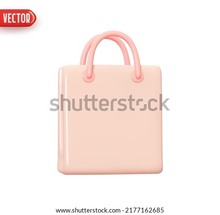 Bag with handle is stylish for shopping. Shopping pink packages. Realistic 3d design In plastic cartoon style. Icon isolated on white background. Vector illustration