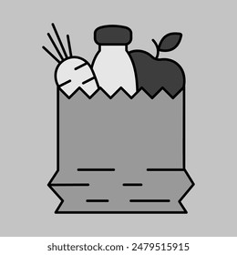 Bag of healthy food vector grayscale icon. Graph symbol for fitness and weight loss web site and apps design, logo, app, UI