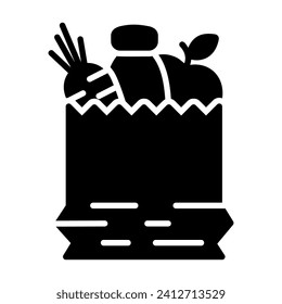 Bolsa de un ícono sólido vector de alimento saludable. Símbolo gráfico del sitio web de fitness y pérdida de peso y diseño de aplicaciones, logotipo, aplicación, interfaz de usuario