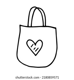 Bag with heart doodle style vector illustration isolated on white background