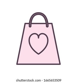 bag with heart line style icon design of Happy valentines day love passion romantic wedding decoration and marriage theme Vector illustration