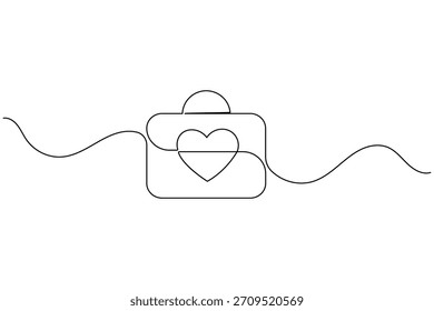 Bag with heart one line drawing minimal continuous outline love icon art