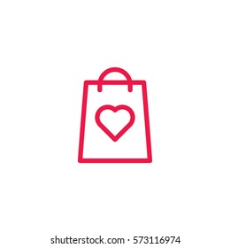 bag with heart thin line red icon on white background, happy valentine day