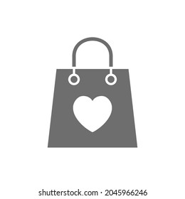 Bag with heart, valentine day grey icon.