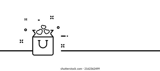 Bag with hearts line icon. Purchase, favorite, sale, package, buyer, client, seller, consultant. Shopping concept. One line style. Vector line icon for Business and Advertising.