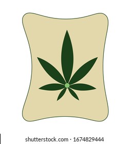 A bag of hemp flour with a leaf of marijuana. Isolated vector illustration on white background.