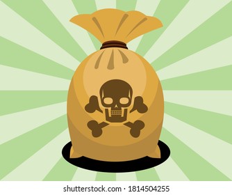 bag with human skull, vector illustration