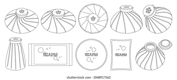 Bag ice vector outline set icon. Isolated outline set icon cold pouch. Vector illustration bag ice on white background.