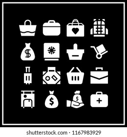 bag icon. 16 bag vector set. medical kit, freezer, box trolley and luggage icons for web and design about bag theme