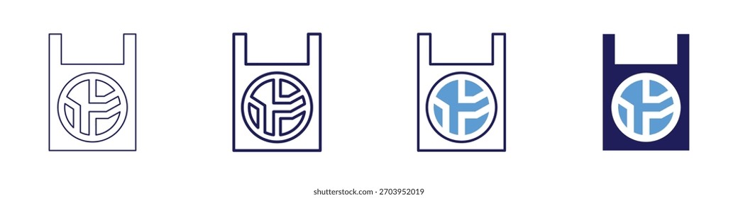 Icono de la bolsa en 4 estilos diferentes. Línea delgada, línea, línea en negrita, duotono. Estilo duotono. Trazo editable.