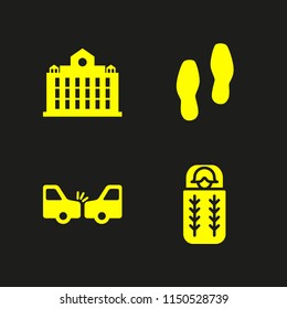 bag icon. 4 bag set with sleeping bag, school, crash and shoes vector icons for web and mobile app