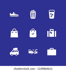 bag icon. 9 bag set with popcorn, crash, straw and briefcase vector icons for web and mobile app