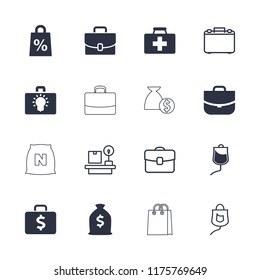 Bag icon. collection of 16 bag filled and outline icons such as case, first aid kit, drop counter, shopping sale, luggage weight. editable bag icons for web and mobile.