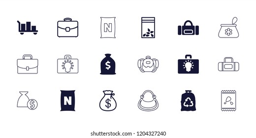 Bag icon. collection of 18 bag filled and outline icons such as luggage, money sack, case, money sack, bulb. editable bag icons for web and mobile.