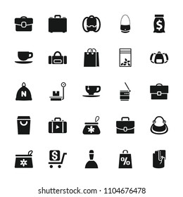 Bag icon. collection of 25 bag filled icons such as sack, backpack, tea cup, case, money sack, luggage, dollar, credit card in hand. editable bag icons for web and mobile.