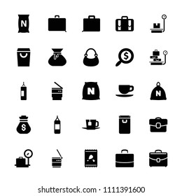 Bag icon. collection of 25 bag filled icons such as sack, luggage weight, luggage, case, trash bin, tea, search dollar, money sack. editable bag icons for web and mobile.