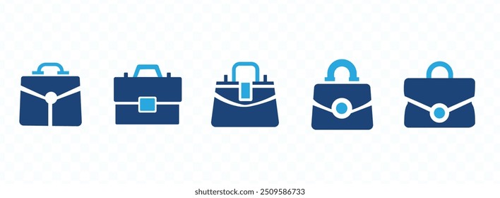 Coleção de ícones de bolsa. Mochila, saco de supermercado, bolsa, saco de compras e ícone de mala.