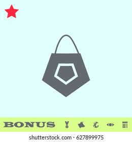 Bag icon flat. Grey pictogram on blue background. Vector illustration symbol and bonus buttons medal, cow, earth, eye, calculator