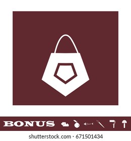Bag icon flat. White pictogram on brown background. Vector illustration symbol and bonus icons
