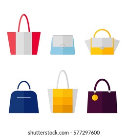 Bag icon isolated on white background. Women bags set. Flat vector illustration design. 