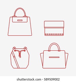 Bag icon isolated on white background. Women bags set. Flat line vector illustration design. 