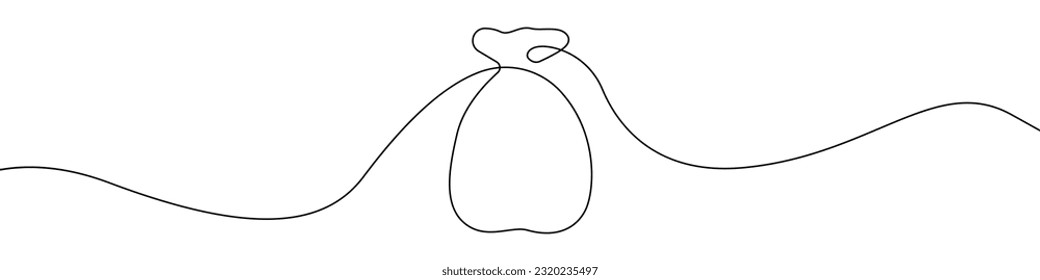 A bag icon line continuous drawing vector. One line A bag for gold icon vector background. Hanging bag icon. Continuous outline of a Vintage wallet icon.