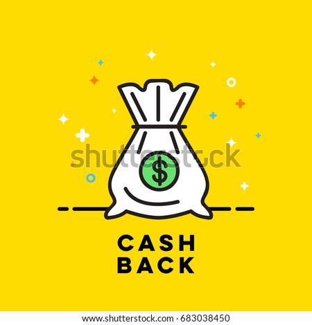 Bag icon with money in a flat style, cash back money bag with drawstring, color illustration, linear color pattern