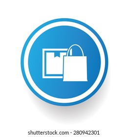 Bag icon on blue button,white background,clean vector
