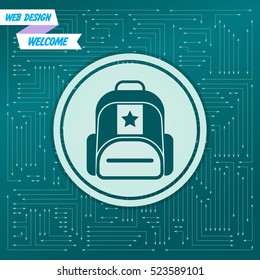 bag icon on a green background, with arrows in different directions. It appears on the electronic board. Vector illustration