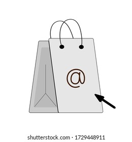 Bag icon for online shopping, thin line flat style, vector, white background