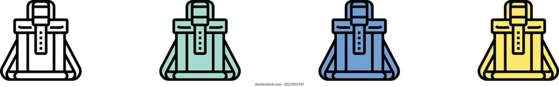 icono de bolsa. Esquema, diseño de estilo verde, azul y amarillo aislado sobre fondo blanco