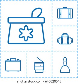 Bag icon. set of 6 bag outline icons such as trash bin, case