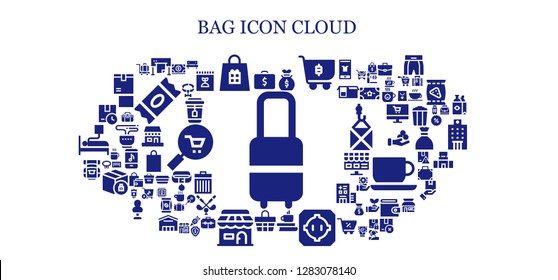  bag icon set. 93 filled bag icons. Simple modern icons about  - Suitcase, Briefcase, Plotter, Shopping bag, Money bag, Shopping cart, Coffee, Dohyo, Basket, Shop, Backpack, Package